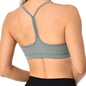 YUNOGA Women's Y Back Sports Bra Padded Racerback Spaghetti Thin Strap Support Workout Yoga Bra Regular (XS, Chinois Green)