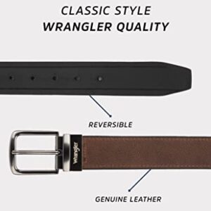 Wrangler Men’s Logo Leather Twist Reversible Casual Everyday Belt for Jeans, Khakis Black Brown 38