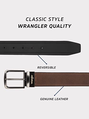 Wrangler Men’s Logo Leather Twist Reversible Casual Everyday Belt for Jeans, Khakis Black Brown 38