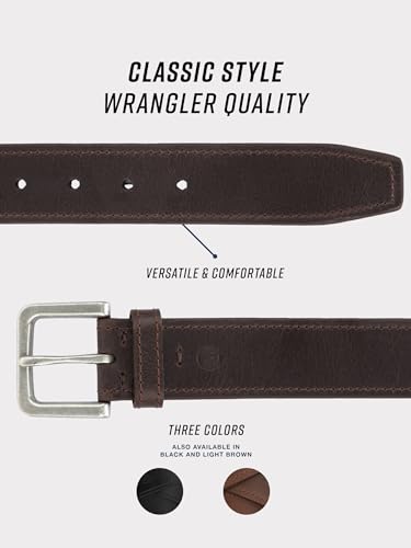 Wrangler Men’s Leather Country Casual Every Day Dress Belt for Jeans, Khakis Brown 36