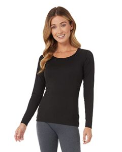 32 degrees women's lightweight baselayer scoop top | long sleeve | form fitting | 4-way stretch | thermal, black, medium