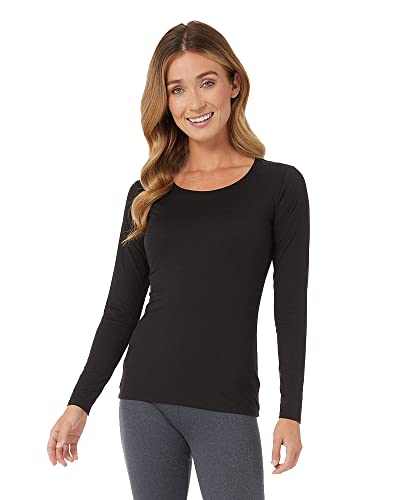 32 Degrees Women's Lightweight Baselayer Scoop Top | Long Sleeve | Form Fitting | 4-Way Stretch | Thermal, Black, Medium