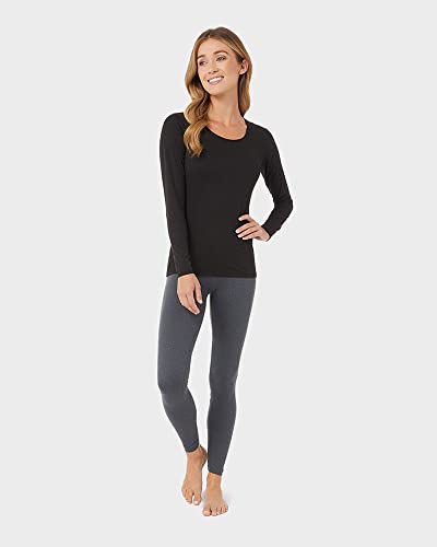 32 Degrees Women's Lightweight Baselayer Scoop Top | Long Sleeve | Form Fitting | 4-Way Stretch | Thermal, Black, Medium