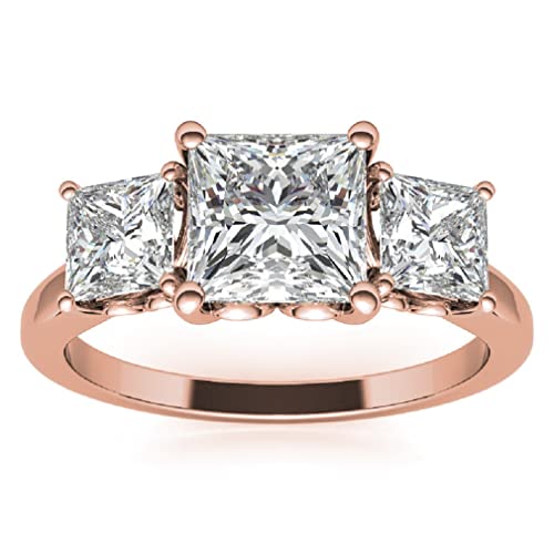 10K Solid Rose Gold Handmade Engagement Ring, 2 CT Princess Cut Moissanite Diamond Solitaire Bridal/Wedding Ring for Women/Her, Minimalist Ring Anniversary Ring For Gifts (4)