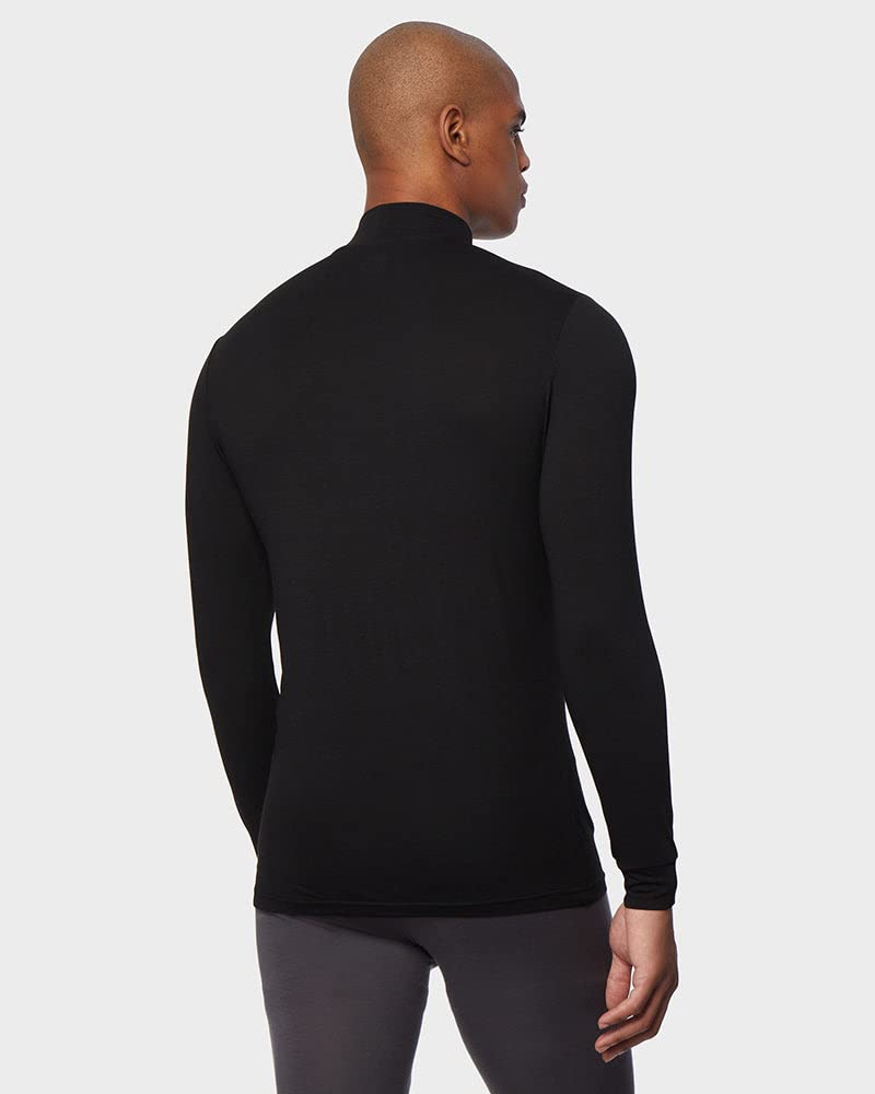 32 Degrees Men's Lightweight Baselayer Mock Top | Long Sleeve | Form Fitting | 4-Way Stretch | Thermal, Black, Large