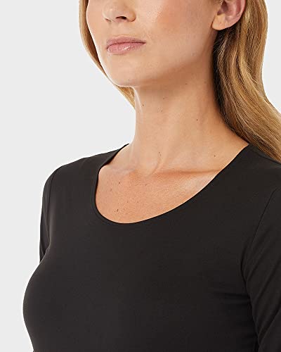 32 Degrees Women's Lightweight Baselayer Scoop Top | Long Sleeve | Form Fitting | 4-Way Stretch | Thermal, Black, Medium