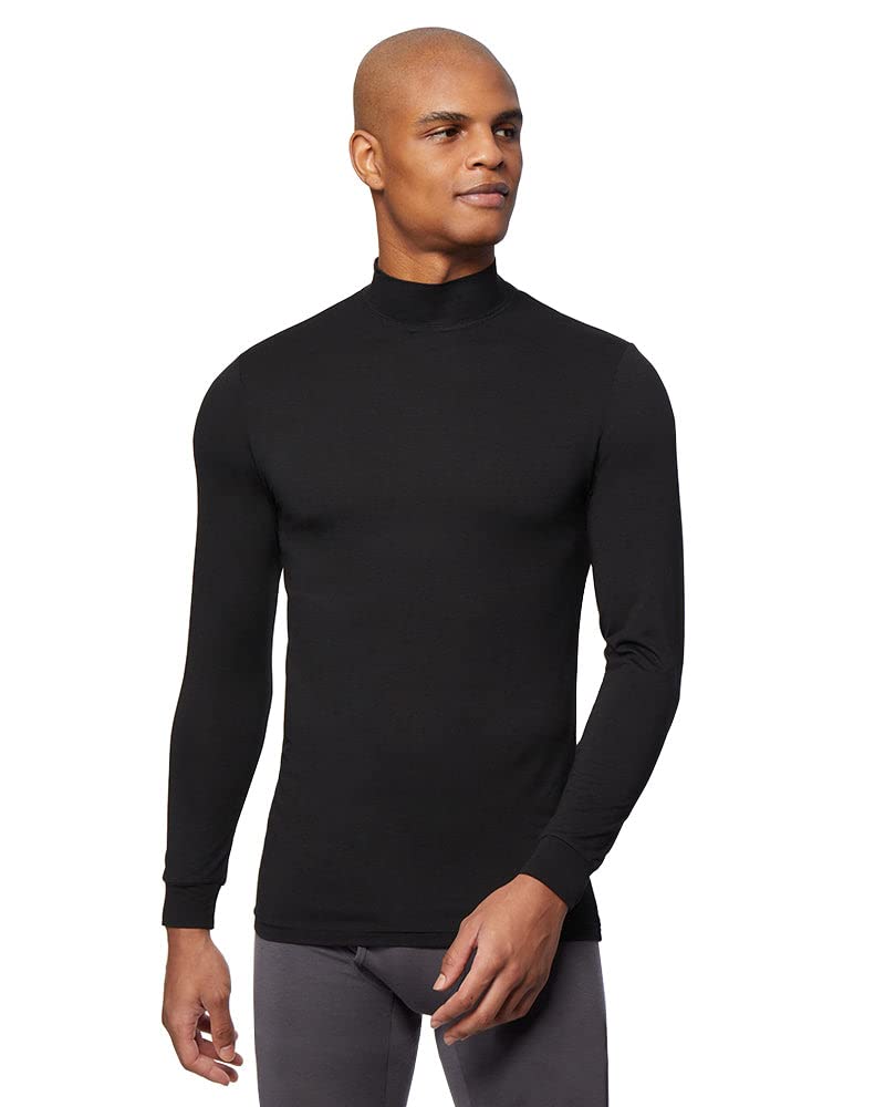 32 Degrees Men's Lightweight Baselayer Mock Top | Long Sleeve | Form Fitting | 4-Way Stretch | Thermal, Black, Large