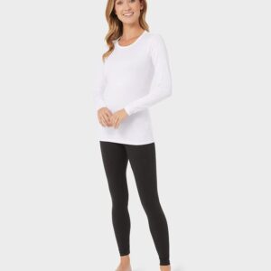 32 Degrees Women's Lightweight Baselayer Crew Top | Long Sleeve | Form Fitting | 4-Way Stretch | Thermal, White, Medium