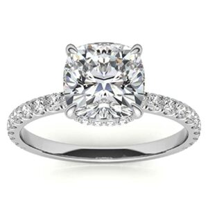 10K Solid White Gold Handmade Engagement Ring, 3 CT Cushion Cut Moissanite Diamond Solitaire Bridal/Wedding Ring for Women/Her, Minimalist Ring Anniversary Ring For Gifts (10)