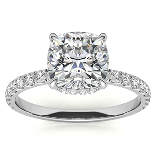 10K Solid White Gold Handmade Engagement Ring, 3 CT Cushion Cut Moissanite Diamond Solitaire Bridal/Wedding Ring for Women/Her, Minimalist Ring Anniversary Ring For Gifts (10)