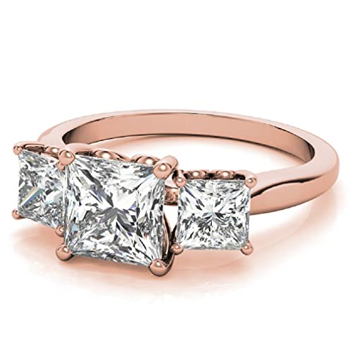 10K Solid Rose Gold Handmade Engagement Ring, 2 CT Princess Cut Moissanite Diamond Solitaire Bridal/Wedding Ring for Women/Her, Minimalist Ring Anniversary Ring For Gifts (4)