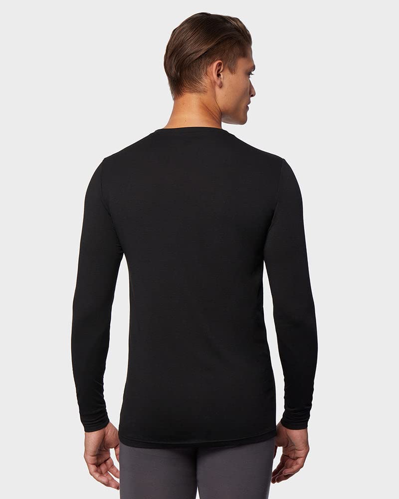 32 Degrees Men's Lightweight Baselayer V-Neck Top | Long Sleeve | Form Fitting | 4-Way Stretch | Thermal, Black, Large