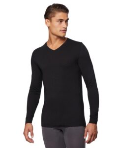 32 degrees men's lightweight baselayer v-neck top | long sleeve | form fitting | 4-way stretch | thermal, black, large