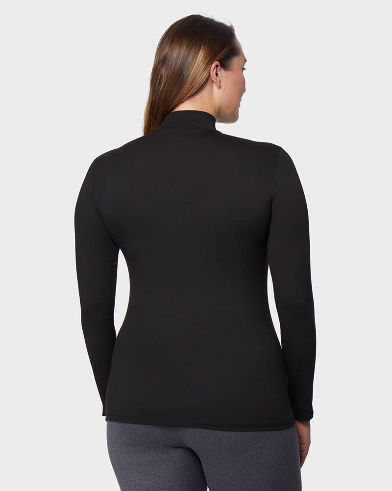 32 Degrees Women's Lightweight Baselayer Mock Top | Long Sleeve | Form Fitting | 4-Way Stretch | Thermal, Black, Large