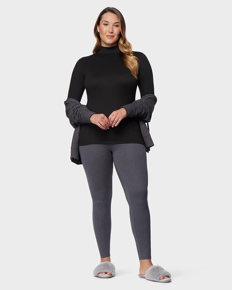 32 Degrees Women's Lightweight Baselayer Mock Top | Long Sleeve | Form Fitting | 4-Way Stretch | Thermal, Black, Large