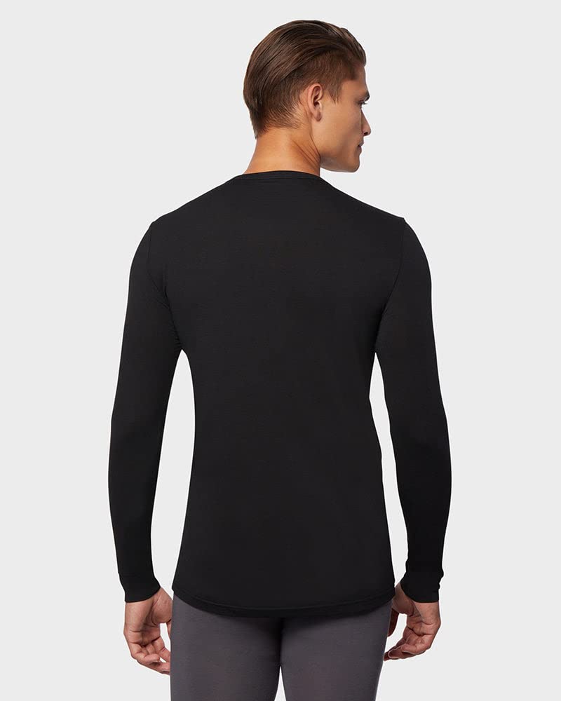 32° Degrees Men's Lightweight Baselayer Crew Top | Long Sleeve | Form Fitting | 4-Way Stretch | Thermal, Black, Large