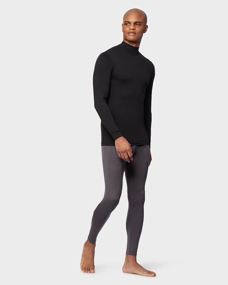 32 Degrees Men's Lightweight Baselayer Mock Top | Long Sleeve | Form Fitting | 4-Way Stretch | Thermal, Black, Large