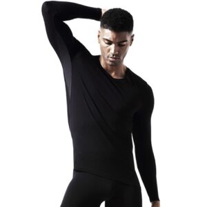 Ouruikia Men's Thermal Underwear Shirts Modal Thermal Tops Sports Thermal Base Layer Tops Black S