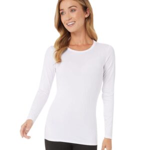 32 Degrees Women's Lightweight Baselayer Crew Top | Long Sleeve | Form Fitting | 4-Way Stretch | Thermal, White, Medium