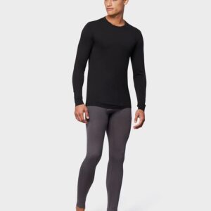 32° Degrees Men's Lightweight Baselayer Crew Top | Long Sleeve | Form Fitting | 4-Way Stretch | Thermal, Black, Large