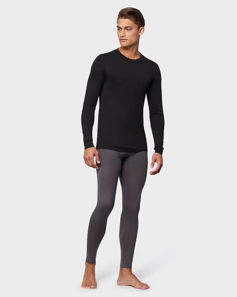 32° Degrees Men's Lightweight Baselayer Crew Top | Long Sleeve | Form Fitting | 4-Way Stretch | Thermal, Black, Large