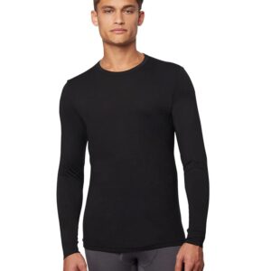 32° Degrees Men's Lightweight Baselayer Crew Top | Long Sleeve | Form Fitting | 4-Way Stretch | Thermal, Black, Large