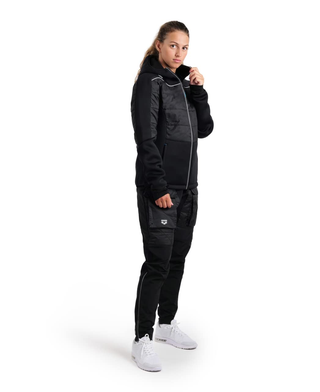 Arena Unisex Team Hooded F/Z Half-quilted Jacket, Black, X-Small