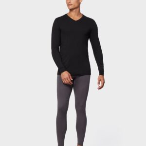 32 Degrees Men's Lightweight Baselayer V-Neck Top | Long Sleeve | Form Fitting | 4-Way Stretch | Thermal, Black, Large