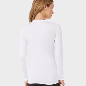 32 Degrees Women's Lightweight Baselayer Crew Top | Long Sleeve | Form Fitting | 4-Way Stretch | Thermal, White, Medium