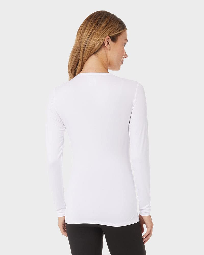 32 Degrees Women's Lightweight Baselayer Crew Top | Long Sleeve | Form Fitting | 4-Way Stretch | Thermal, White, Medium