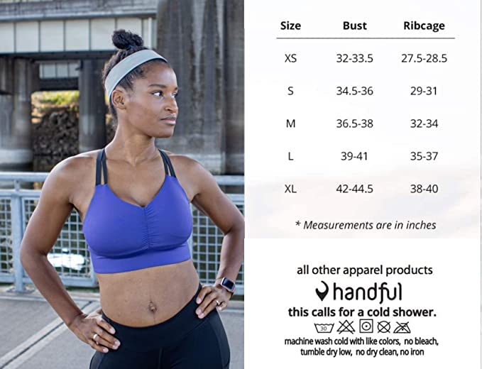 Handful Double Down Women's Medium Impact Sports Bra, Removable Pad Inserts, Wire Free, Cross Back, Strappy Yoga Bra, Smoke Show, Small