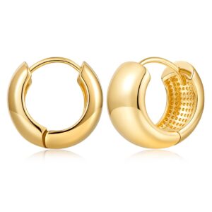 gold chunky huggie hoop earring for women 14k gold plated chunky hoops thick small gold huggie earrings lightweight jewelry