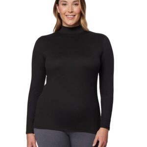 32 Degrees Women's Lightweight Baselayer Mock Top | Long Sleeve | Form Fitting | 4-Way Stretch | Thermal, Black, Large