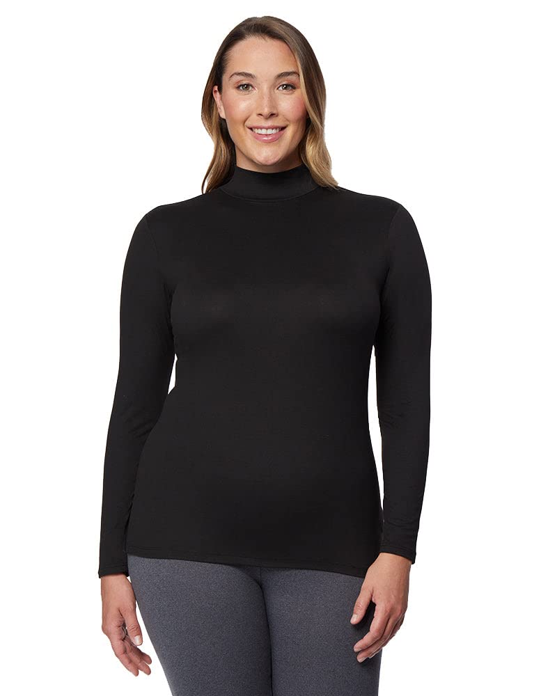 32 Degrees Women's Lightweight Baselayer Mock Top | Long Sleeve | Form Fitting | 4-Way Stretch | Thermal, Black, Large