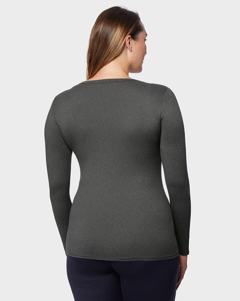 32 Degrees Women's Lightweight Baselayer Crew Top | Long Sleeve | Form Fitting | 4-Way Stretch | Thermal, Charcoal Heather, Medium