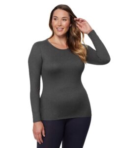 32 degrees women's lightweight baselayer crew top | long sleeve | form fitting | 4-way stretch | thermal, charcoal heather, medium