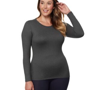 32 Degrees Women's Lightweight Baselayer Crew Top | Long Sleeve | Form Fitting | 4-Way Stretch | Thermal, Charcoal Heather, Medium