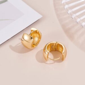 Gold Chunky Huggie Hoop Earring for Women 14K Gold Plated Chunky Hoops Thick Small Gold Huggie Earrings Lightweight Jewelry