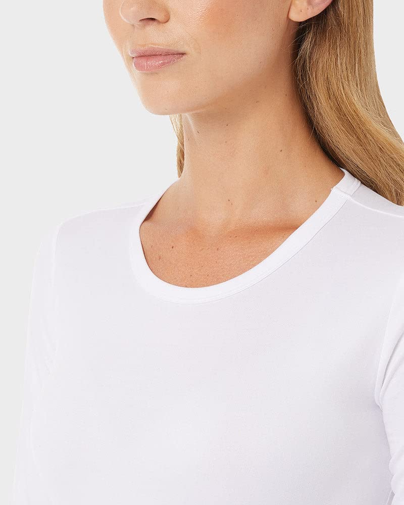 32 Degrees Women's Lightweight Baselayer Crew Top | Long Sleeve | Form Fitting | 4-Way Stretch | Thermal, White, Medium