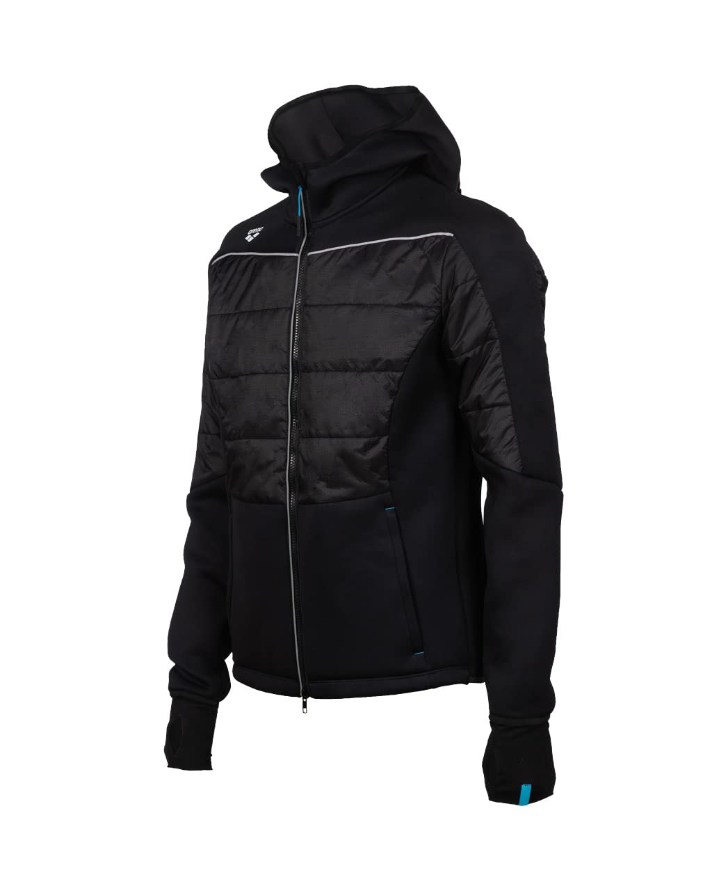 Arena Unisex Team Hooded F/Z Half-quilted Jacket, Black, X-Small