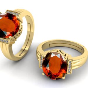 LMDPRAJAPATIS 9.25 Carat Natural Garnet Stone Statement Gold Adjustable Ring For Men And Women