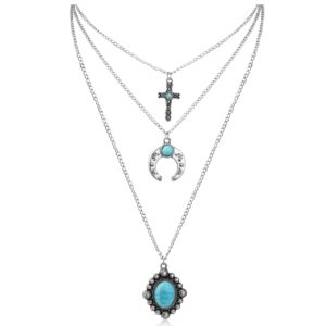 idesign western layered necklace for women cowgirls turquoise stone cross western cowboy necklaces bull head necklace jewelry for women