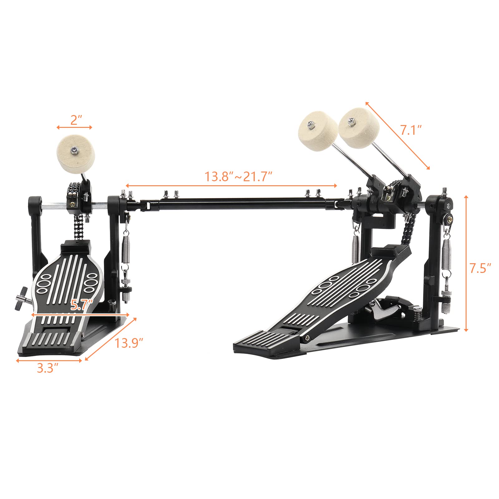 Ktaxon Double Bass Drum Pedals, Double Chain Drum Step on Hammer for Drum Set and Electronic Drums