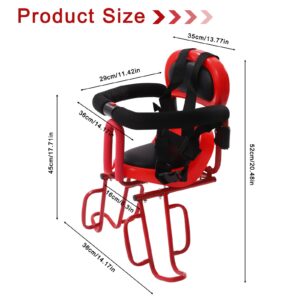 RibasuBB Rear Mounted Kids Bike Seat Attachment for Adult Bike with Seat Cushion,Rear Child Bike Seat Suitable for Aged 6 Months to 6 Years,Red