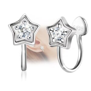 star non-piercing earrings - sterling silver hypoallergenic stars ear cuffs cartilage earrings cubic zirconia clip on earrings simple minimalist earrings for women lady gifts for birthday christmas