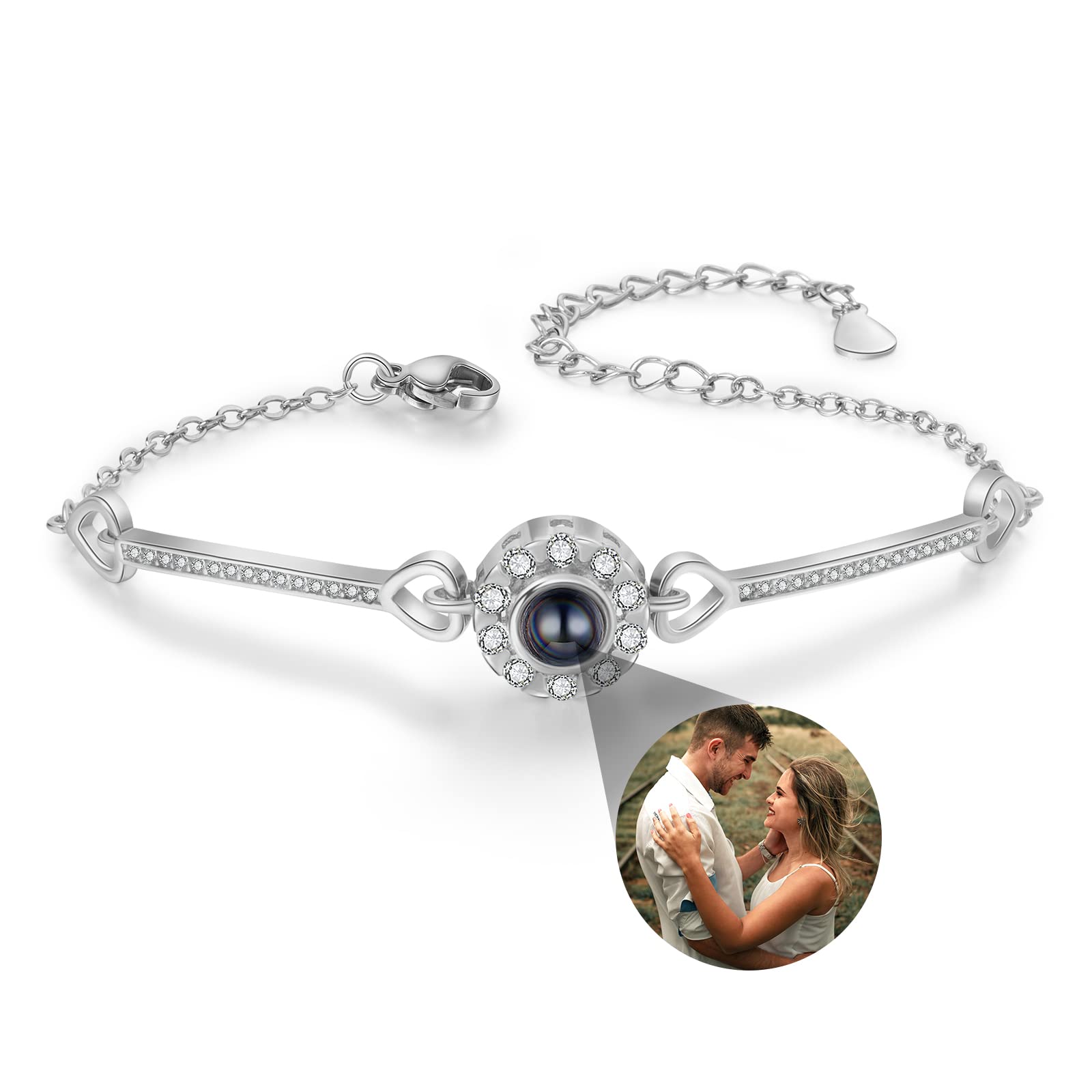 Joyforisa Photo Projection Bracelet Personalized Bracelet with Picture Inside Custom Photo Bracelet for Couple Friend Women