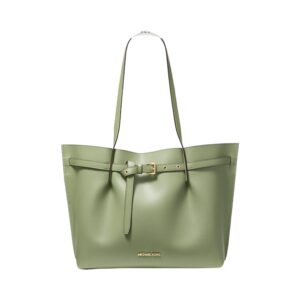 Michael Kors Emilia Large Triple Compartment Shoulder Bag Leather Tote Light Sage