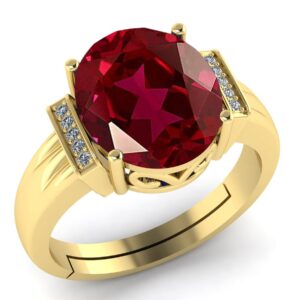 LMDPRAJAPATIS 7.25 Carat Red Ruby Birthstone Gold Plated Adjustable Ring For Men And Women