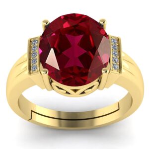 LMDPRAJAPATIS 7.25 Carat Red Ruby Birthstone Gold Plated Adjustable Ring For Men And Women