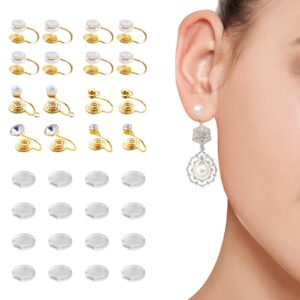 TAOARA 16 PCS Clip on Earrings Converter 5 Types Earring Converters Pierced to Clip with 16 Pieces Comfort Earring Pads Golden Hook Earring Converter for Women Men Non-Pierced Ears